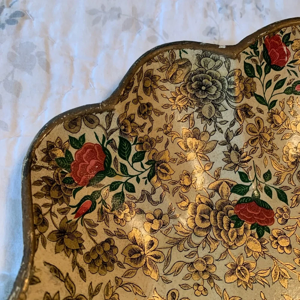 Vintage Scalloped Floral Tray